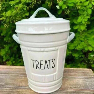 NEW 2 pc Pet TREAT ceramic garbage / trash can TREAT Canister Jar with lid